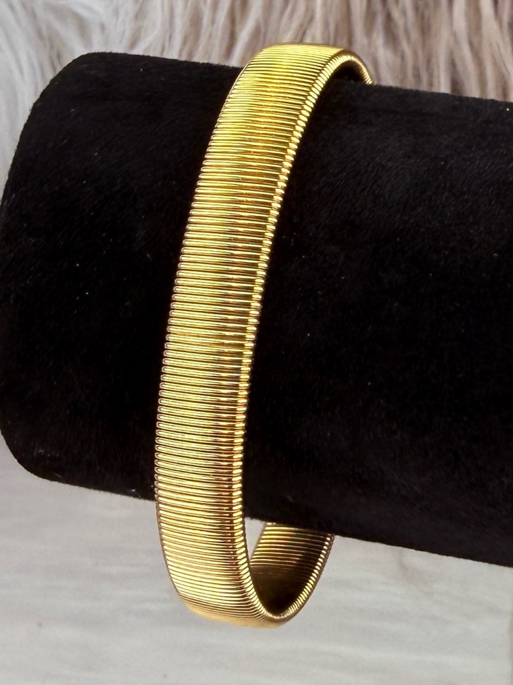 Vintage Gold Tone Minimalist Ribbed Wide Cuff Bracelet